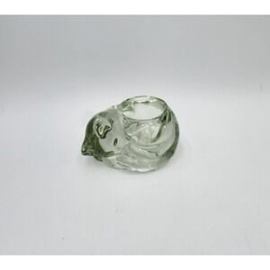Vintage Avon Clear Glass Sleeping Cat Votive Candle Holder Cat Decor